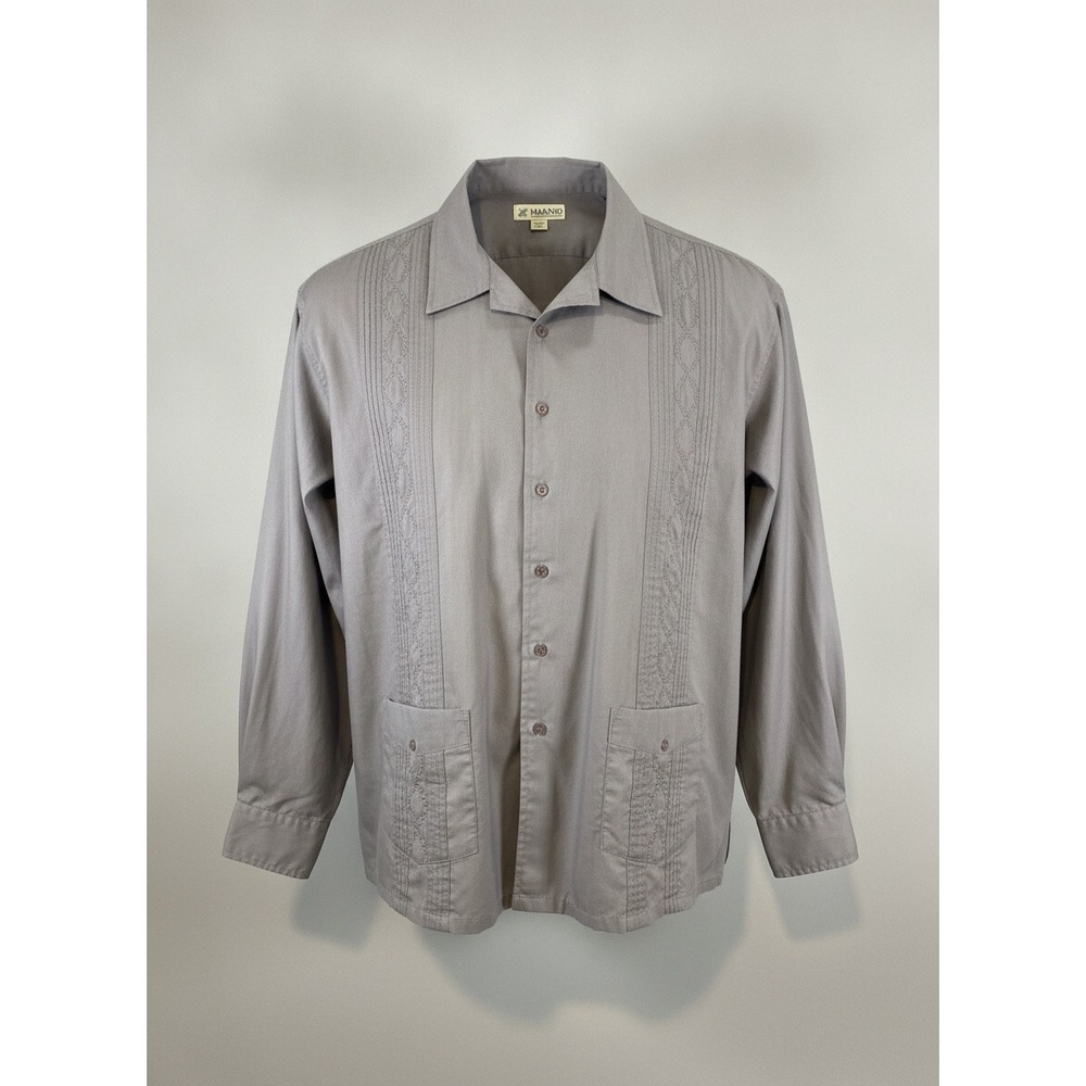Haband Mens Gray Long Sleeve Guayabera Shirt Embroidered Pintuck Size XX